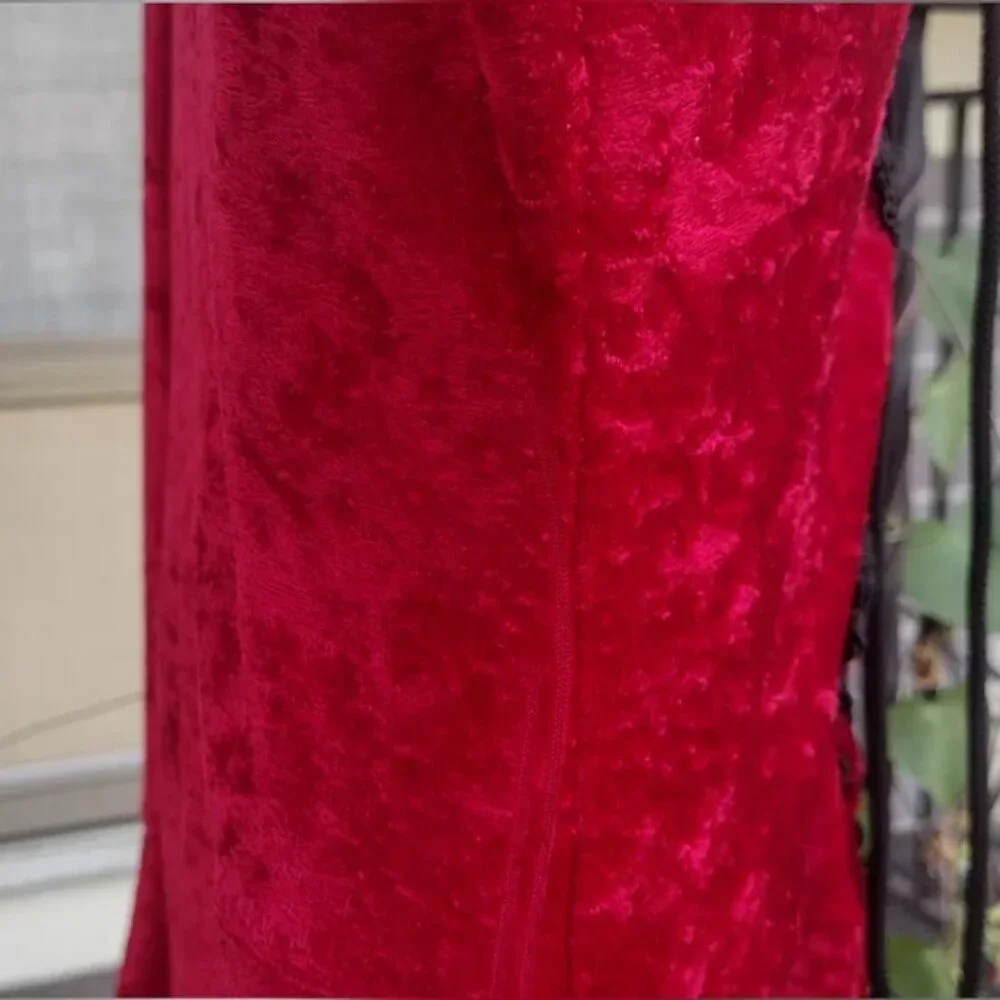 90s Lip Service Hi Low Red Velvet Laced Top with Bell Sleeves Small - Picture 14 of 14